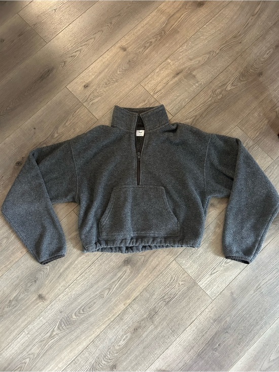 TNA Sweaters - TNA Cropped Grey Half-Zip Women's Fleece Sweater